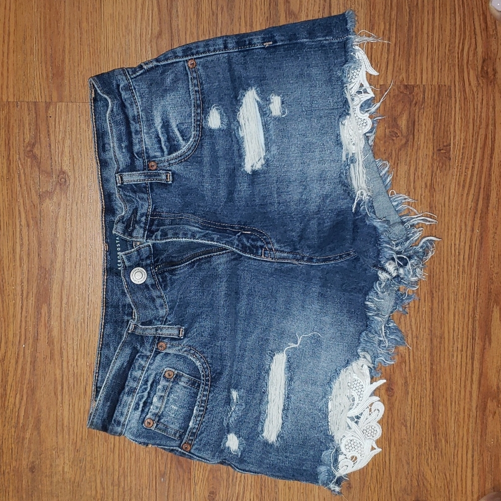 Aeropostale cheeky jean shorts with lace pockets